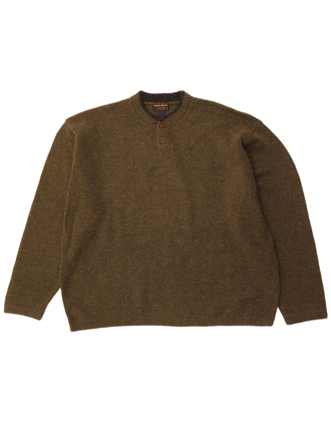 WOOLRICH Herren-Pullover mit Knopfkragen, 2XL, Khaki, Wolle