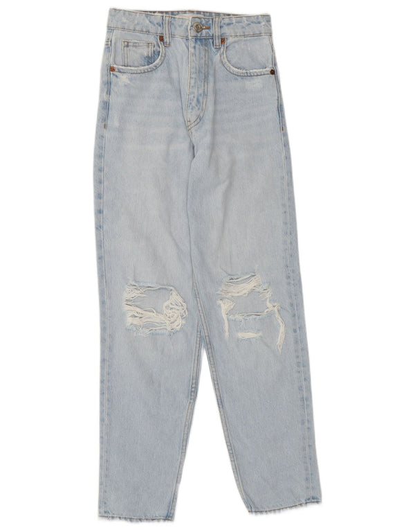 Zara Damen Distressed High Waist Jeans EU 32 2XS W22 L26 Blaue Baumwolle