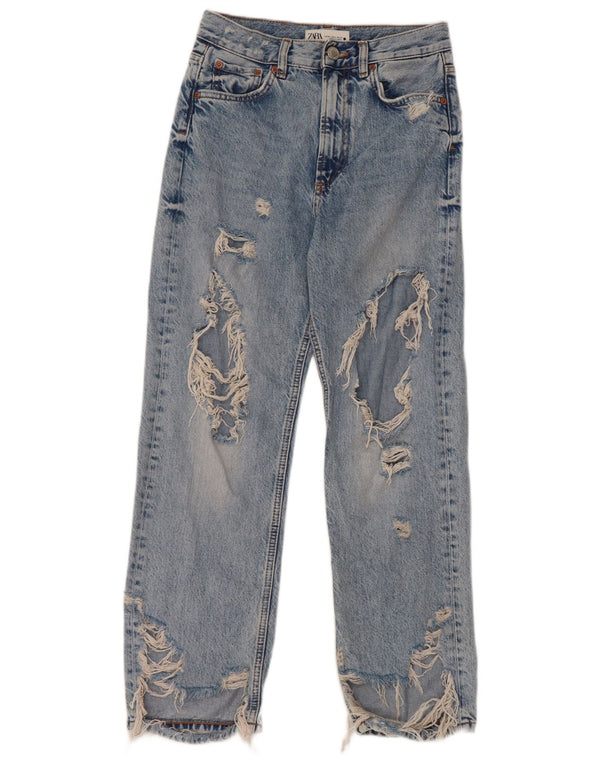 Zara Damen Distressed Straight Jeans EU 34 2XS W24 L26 Blaue Baumwolle