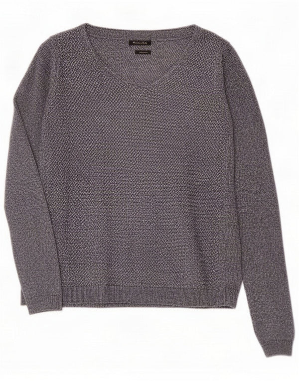 Massimo Dutti Damen-Pullover mit V-Ausschnitt, UK 10, Klein, Marineblau meliert