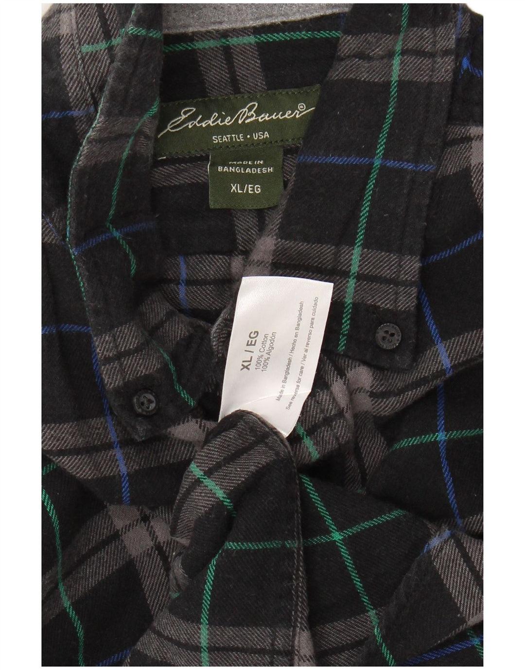 EDDIE BAUER Herren Flanellhemd XL schwarz kariert Baumwolle