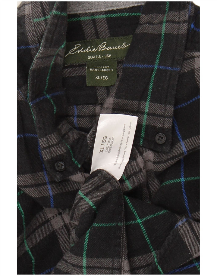 EDDIE BAUER Herren Flanellhemd XL schwarz kariert Baumwolle