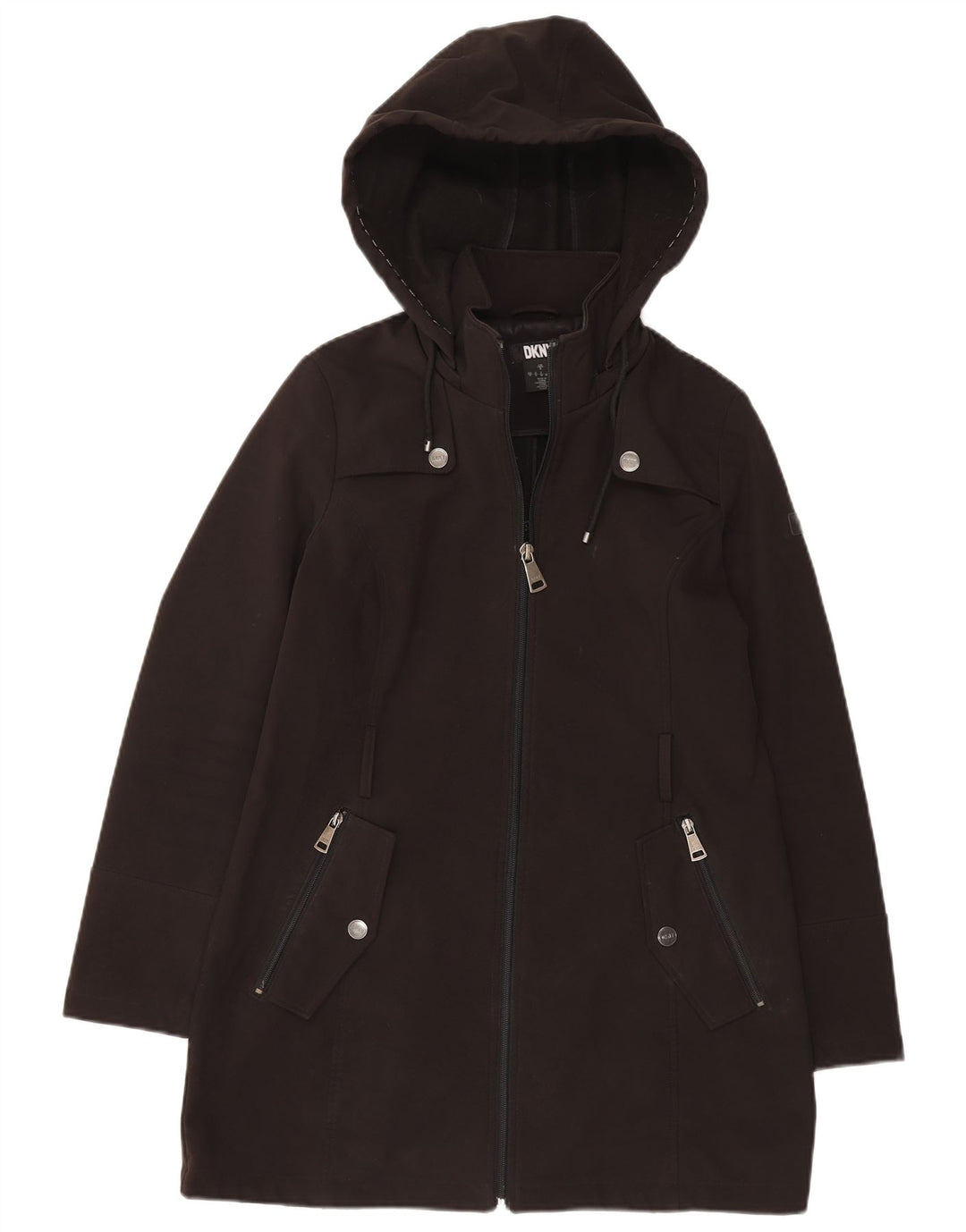 Dkny Damen-Windbreaker-Mantel mit Kapuze, übergroß, Gr. 10, Größe S, Schwarz, Polyester