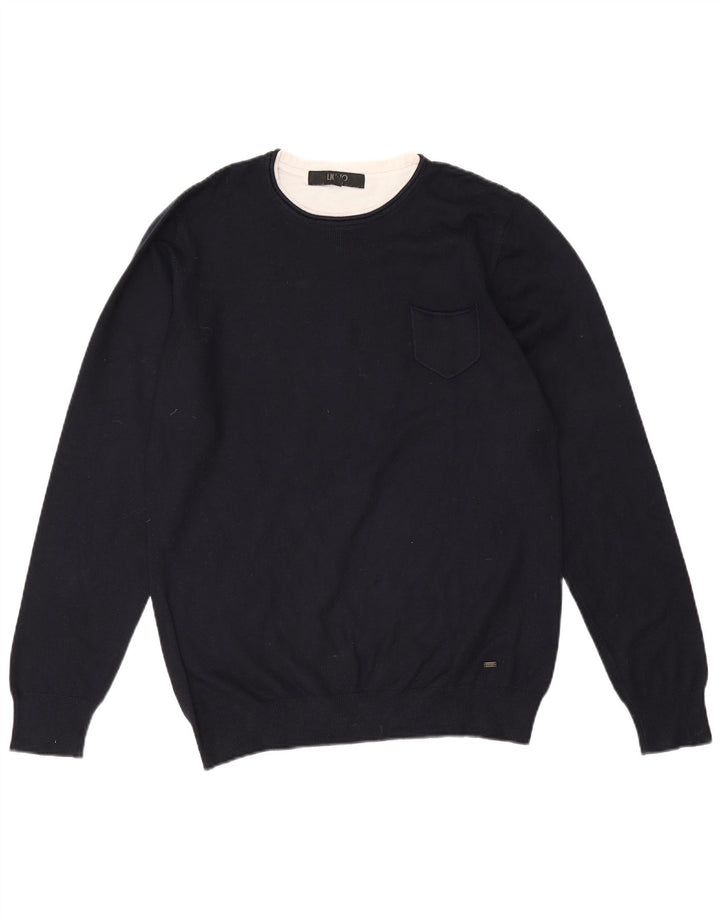 Liu Jo Herren-Pullover mit Rundhalsausschnitt, groß, marineblaue Viskose