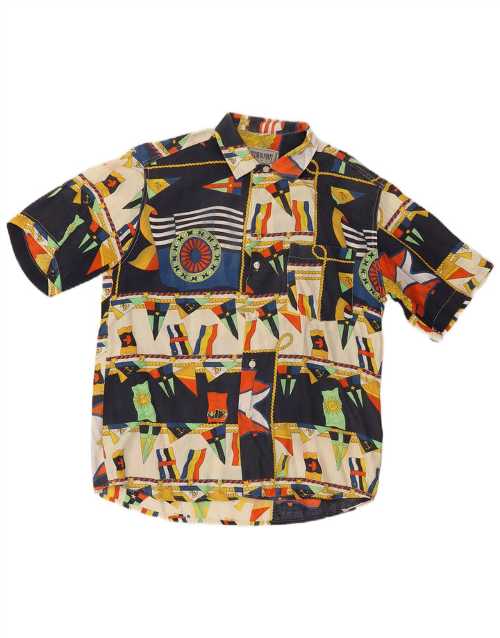 Vintage Herren-Kurzarmshirt mit abstraktem Muster, klein, mehrfarbig