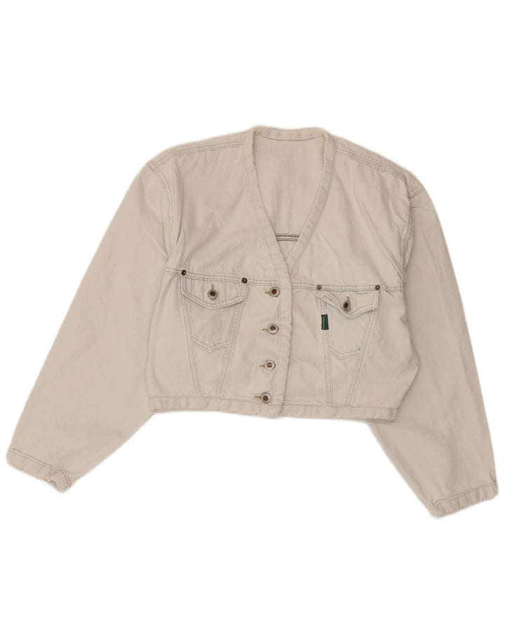 Kenny S Damen Crop Übergroße Jeansjacke UK 10 Small Weiße Baumwolle