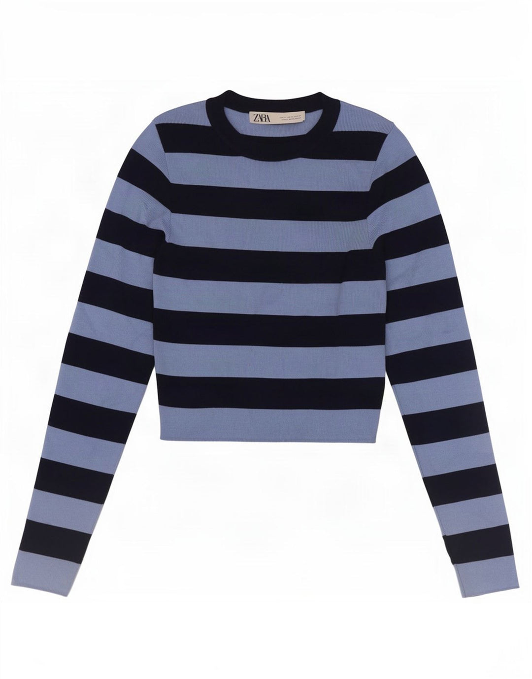 Zara Damen Crop Top Langarm UK 8 Small Blau gestreift