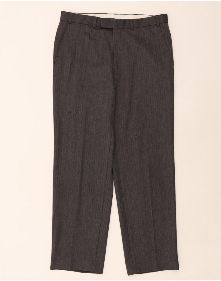 Gerade Herren-Anzughose von Marks & Spencer, W36, L31, graue Wolle mit Fischgrätenmuster