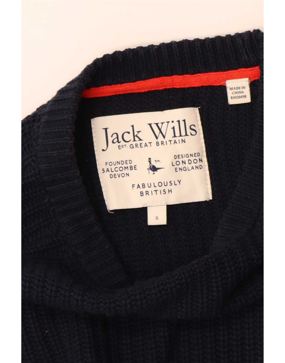 Jack Wills Herren-Pullover mit U-Boot-Ausschnitt, Größe S, marineblaue Baumwolle