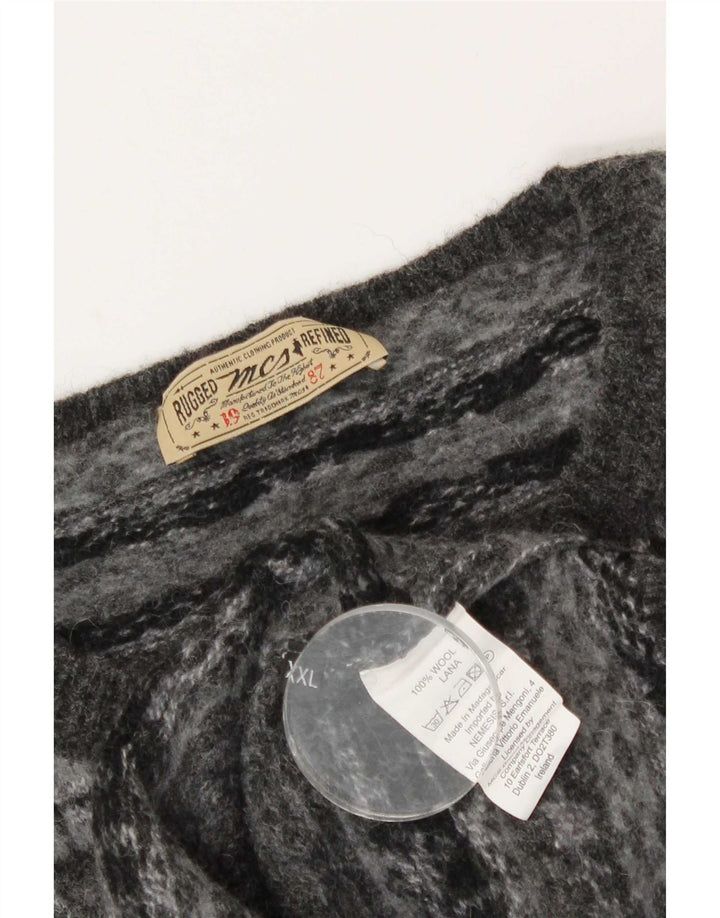Marlboro Classics Herren-Pullover mit Rundhalsausschnitt, 2XL, graue Fair-Isle-Wolle