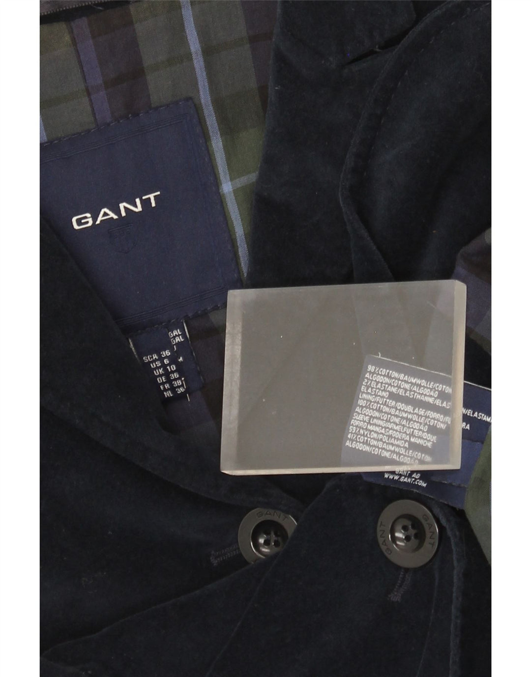 Gant Damen-Blazer aus Samt mit 3 Knöpfen, Gr. 10, Größe S, Marineblau, Baumwolle