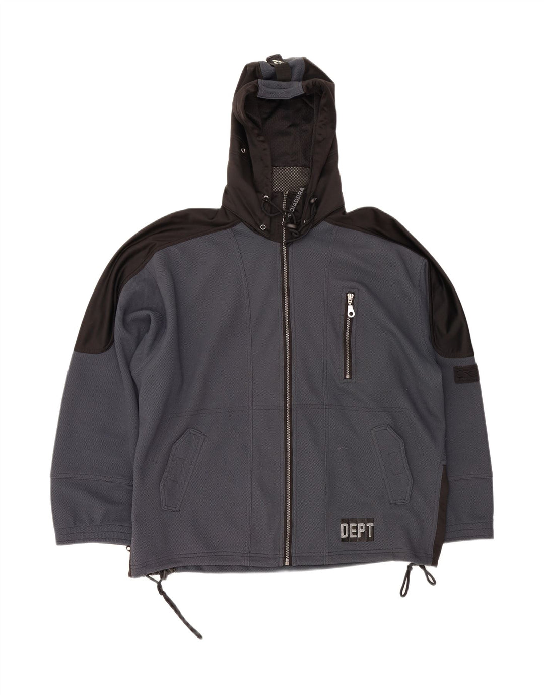 DIADORA Mens Hooded Bomber Jacket UK 42 XL Blue Colourblock Polyester Vintage Diadora and Second-Hand Diadora from Messina Hembry 