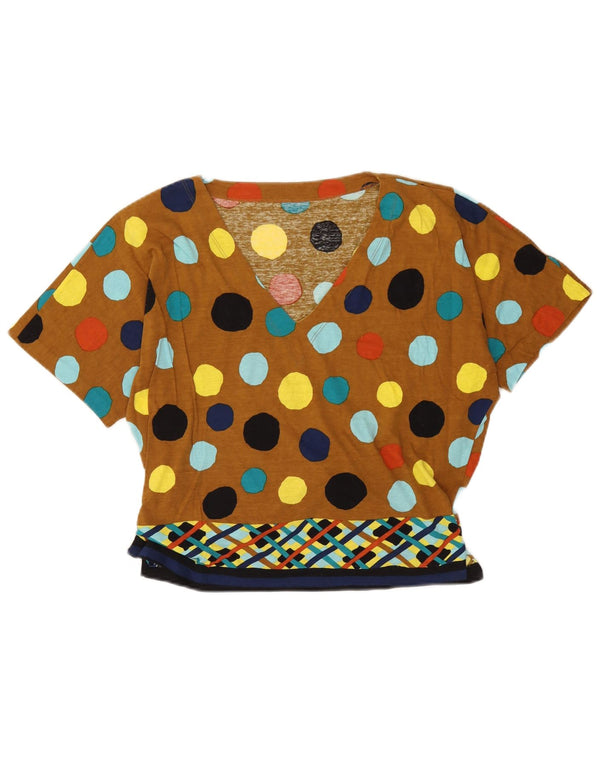 Vintage Damen Bluse Top UK 16 Große braune Polka Dot