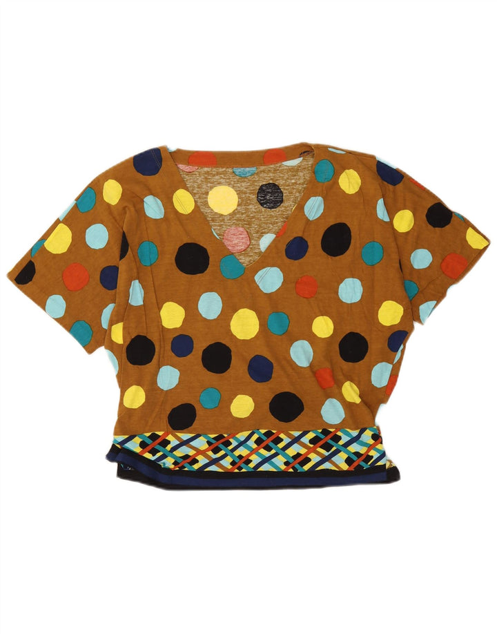 Vintage Damen Bluse Top UK 16 Große braune Polka Dot