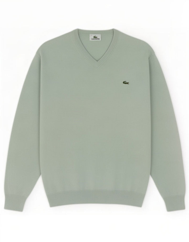Lacoste Herren-Pullover mit V-Ausschnitt, Größe 4, mitteltürkisfarbene Baumwolle