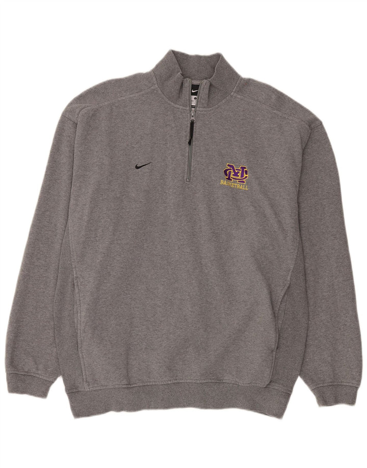 Nike Herren-Sweatshirt mit Reißverschluss am Hals, groß, grau gefleckte Baumwolle