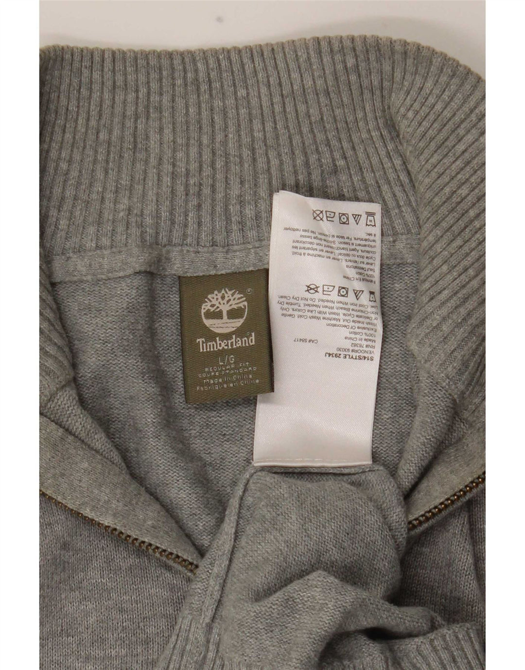 Timberland Herren-Pullover mit normaler Passform und Reißverschluss, Größe L, aus grauer Baumwolle
