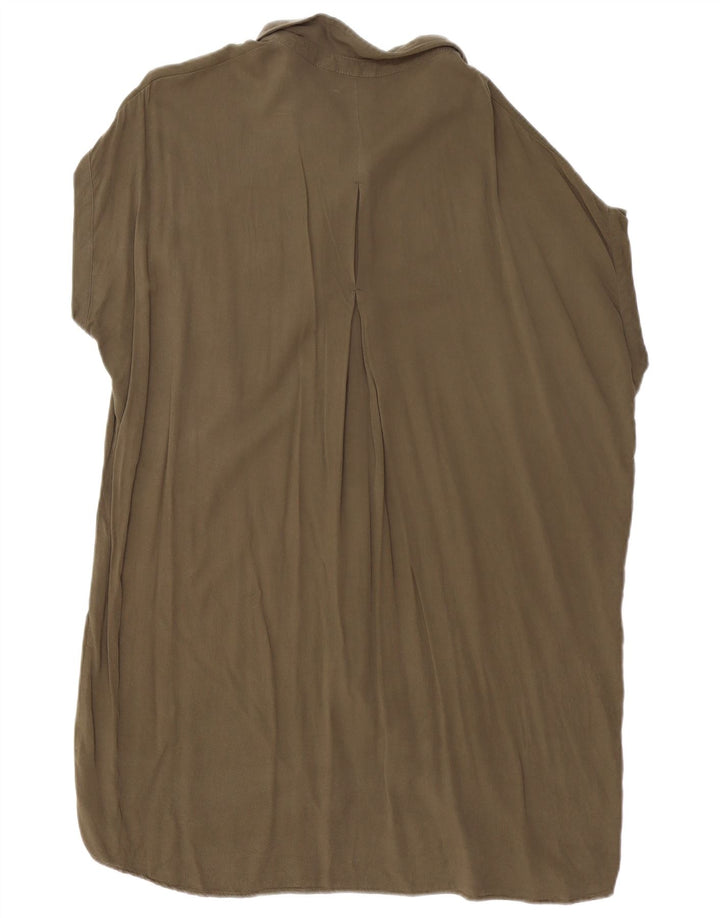 Zara Damen Übergroßes Hemdkleid mit kurzen Ärmeln, UK 14, Mittel Khaki