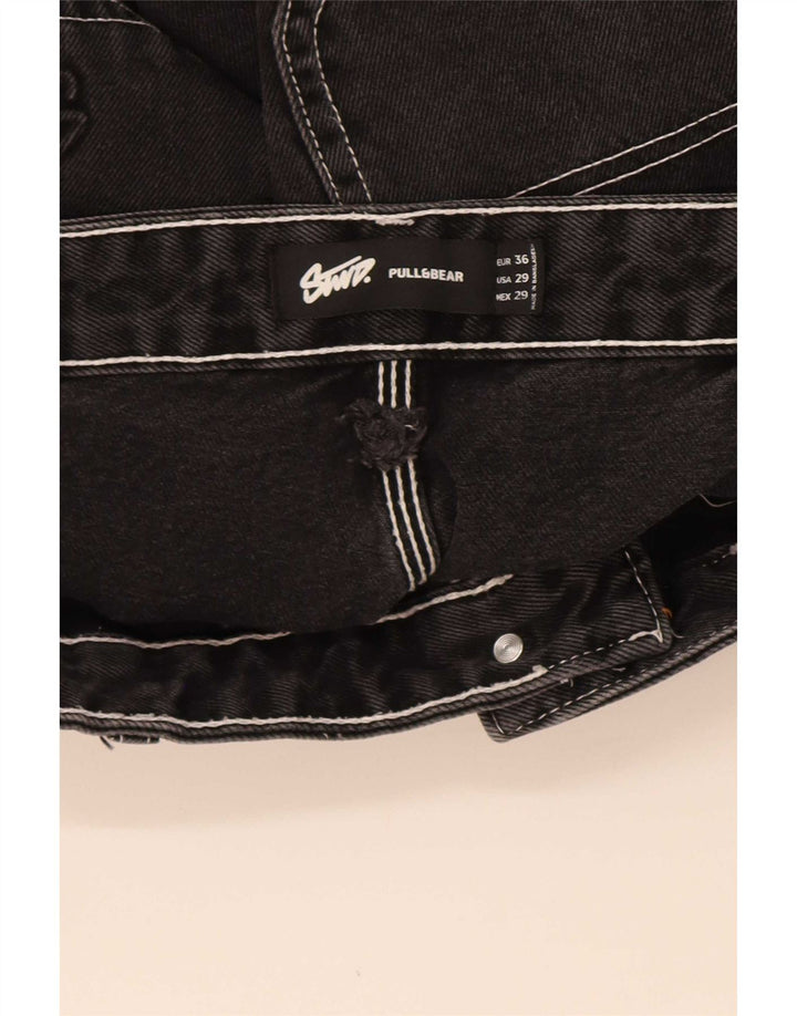Pull & Bear Herren STWD Cargo Denim Shorts EU 36 Small W29 Schwarze Baumwolle