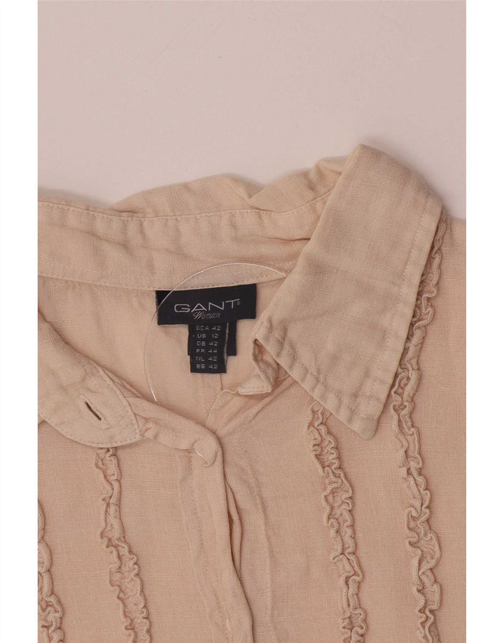 Gant Damen-Hemd mit Rüschen vorne, UK 16, Größe L, Beige, Leinen