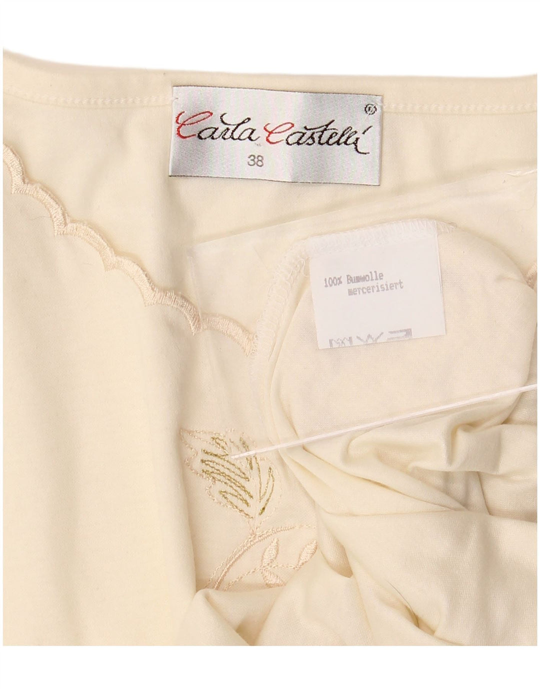 VINTAGE Damen T-Shirt Top EU 38 Medium Off White Floral Cotton