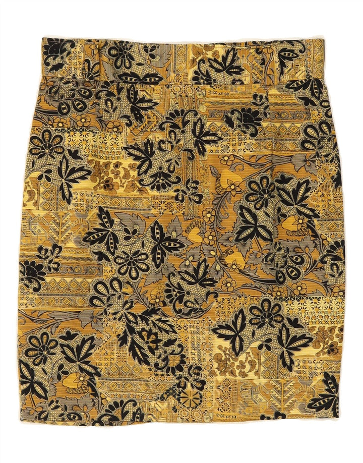 VINTAGE Womens Straight Skirt W28 Medium Yellow Floral Vintage Vintage and Second-Hand Vintage from Messina Hembry 