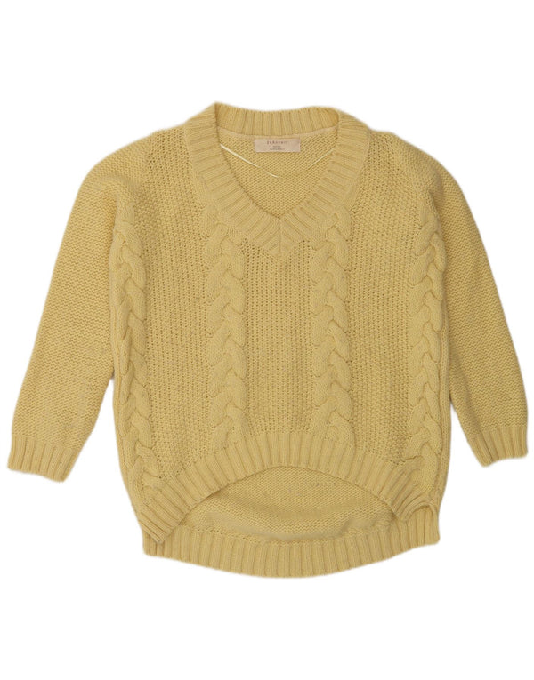 Zara Damen-Pullover mit V-Ausschnitt, Gr. 14, Mittelgelb