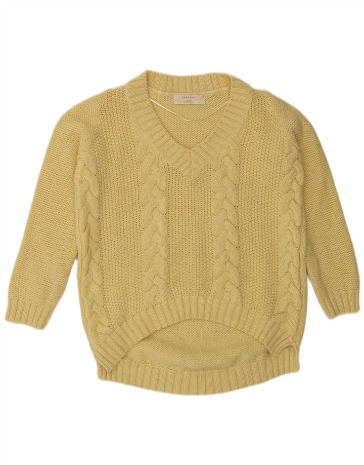 Zara Damen-Pullover mit V-Ausschnitt, Gr. 14, Mittelgelb