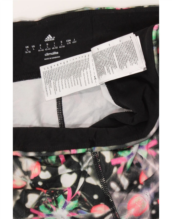 Adidas Damen Climalite Leggings UK 16/18 Großes schwarzes geometrisches Polyester
