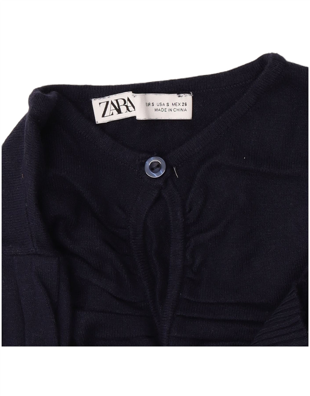 Zara Damen Crop Button Neck Pullover Pullover UK 8 Small Marineblau