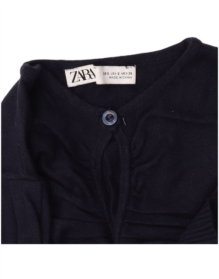 Zara Damen Crop Button Neck Pullover Pullover UK 8 Small Marineblau