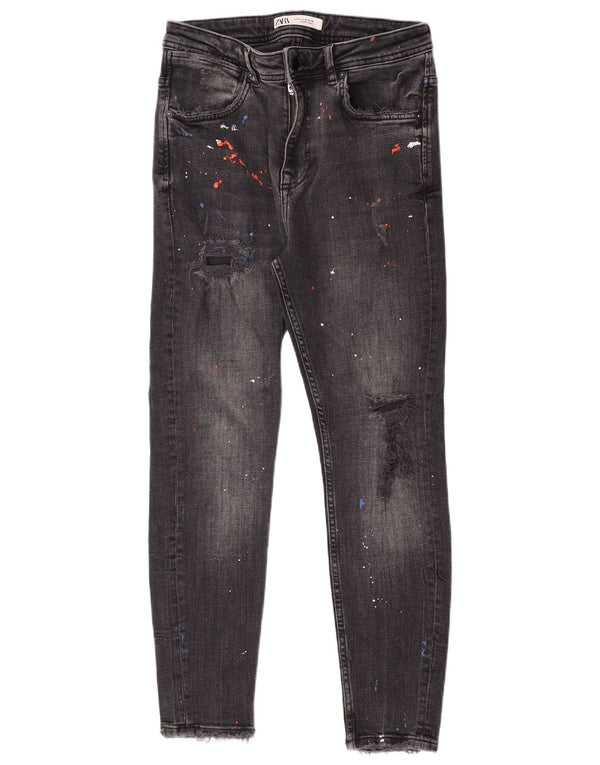 Zara Herren Distressed Skinny Jeans EU 38 Small W30 L27 Schwarz gefleckte Baumwolle
