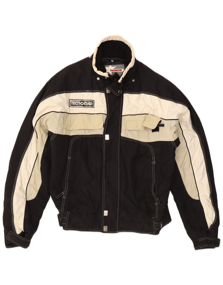 Vintage Herren Skijacke IT 48 Mittelschwarzes Colourblock-Polyester