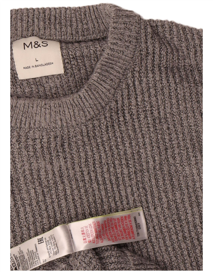 Marks & Spencer Herren-Pullover mit Rundhalsausschnitt, Größe L, Grau, Polyamid
