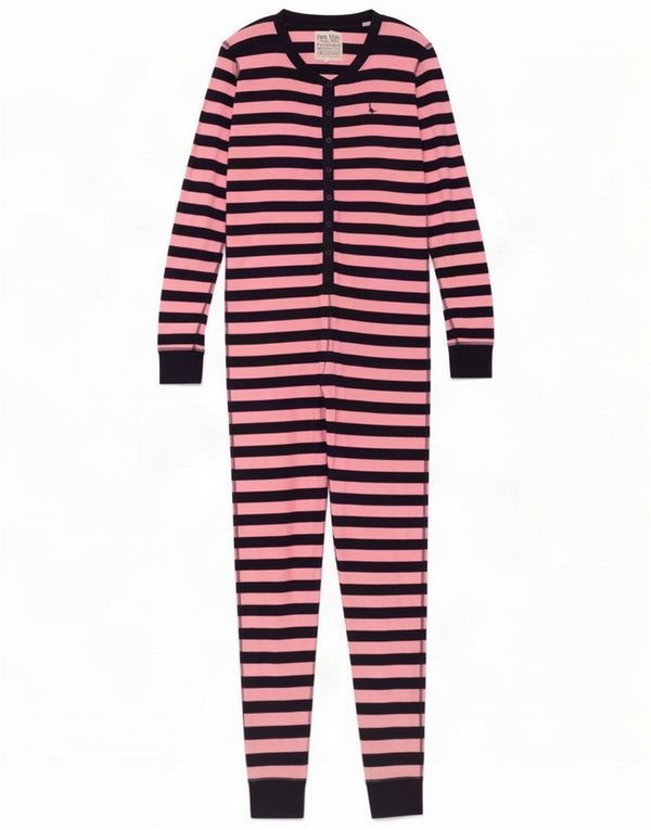 Jack Wills Womens Long Sleeve Jumpsuit UK 10 Small Pink Striped Cotton