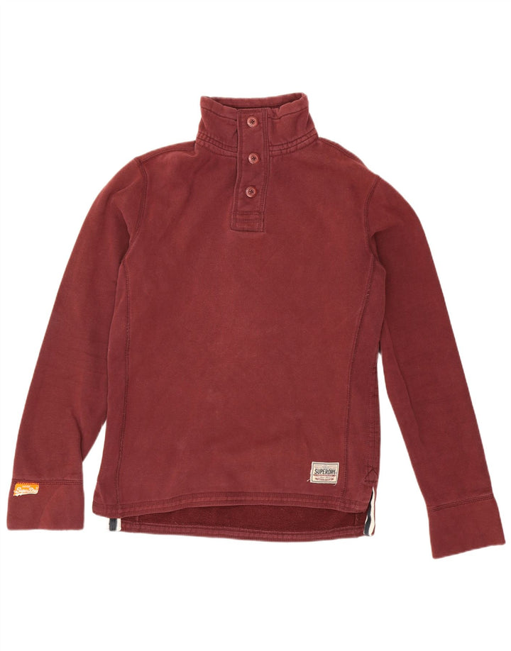 Superdry Herren-Sweatshirt mit Knopfkragen, mittlerer Burgunderrot, Baumwolle
