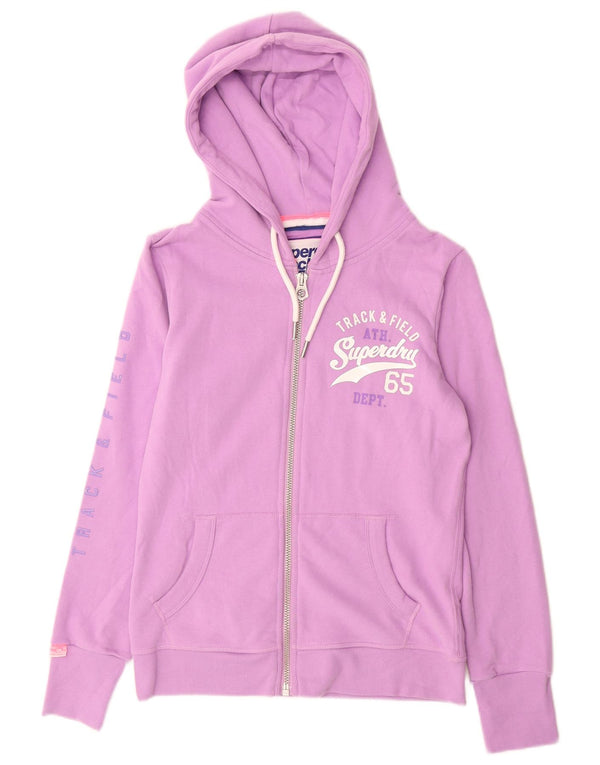 Superdry Damen Graphic Zip Hoodie Pullover UK 10 Small Lila Baumwolle