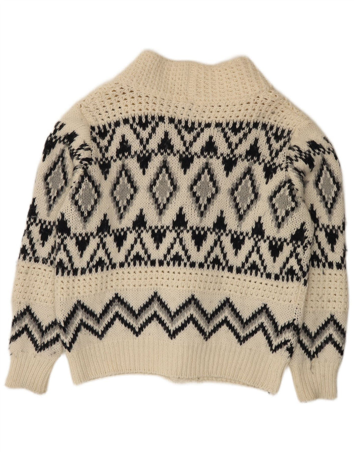 Altatensione Herren-Strickjacke, mittelgroß, gebrochenes Weiß, Fair-Isle-Acryl
