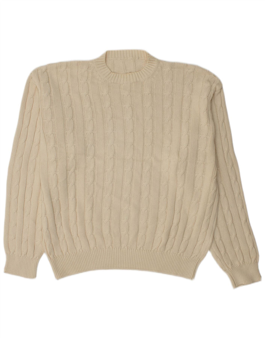 Vintage Herren-Pullover mit Rundhalsausschnitt, mittelgroß, aus weißer Baumwolle