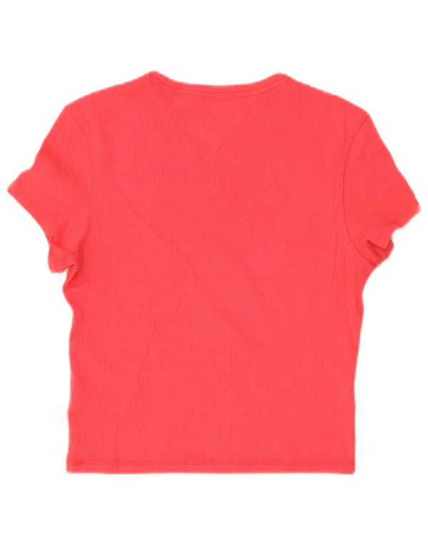 Tommy Hilfiger Damen Crop Graphic T-Shirt Top UK 12 Mittelrosa Baumwolle