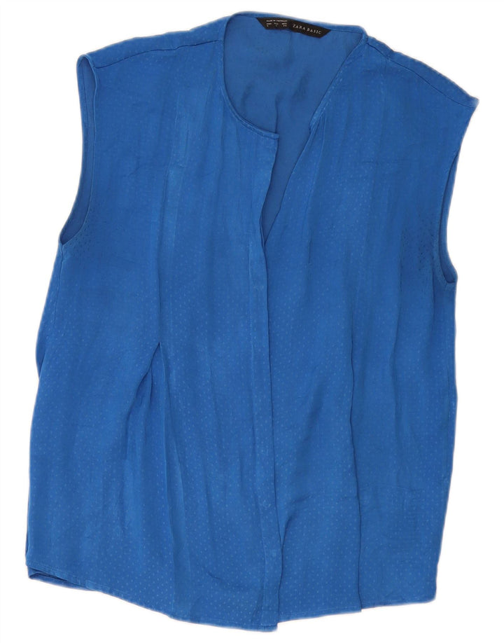 ZARA Damen ärmellose Hemdbluse UK 10 Small Blue Spotted