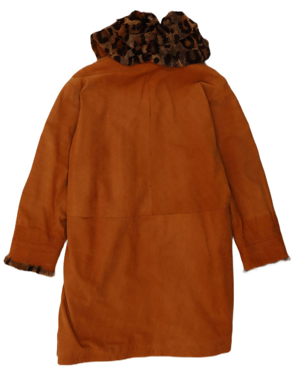 Vintage Damen Übergroßer Leder-Shearling-Mantel EU 42 Großer brauner Shearling-Mantel