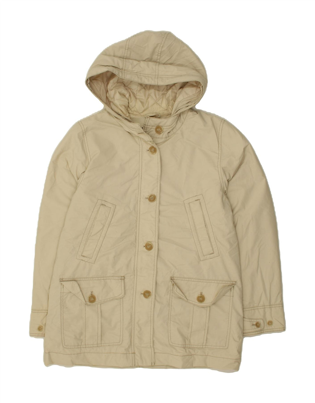 EDDIE BAUER Womens Hooded Utility Jacket UK 10 Small Beige Nylon Vintage Eddie Bauer and Second-Hand Eddie Bauer from Messina Hembry 