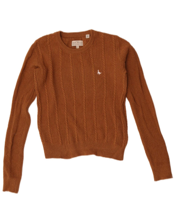 Jack Wills Damen-Pullover, bauchfrei, Rundhalsausschnitt, Gr. 8, Größe S, braune Wolle