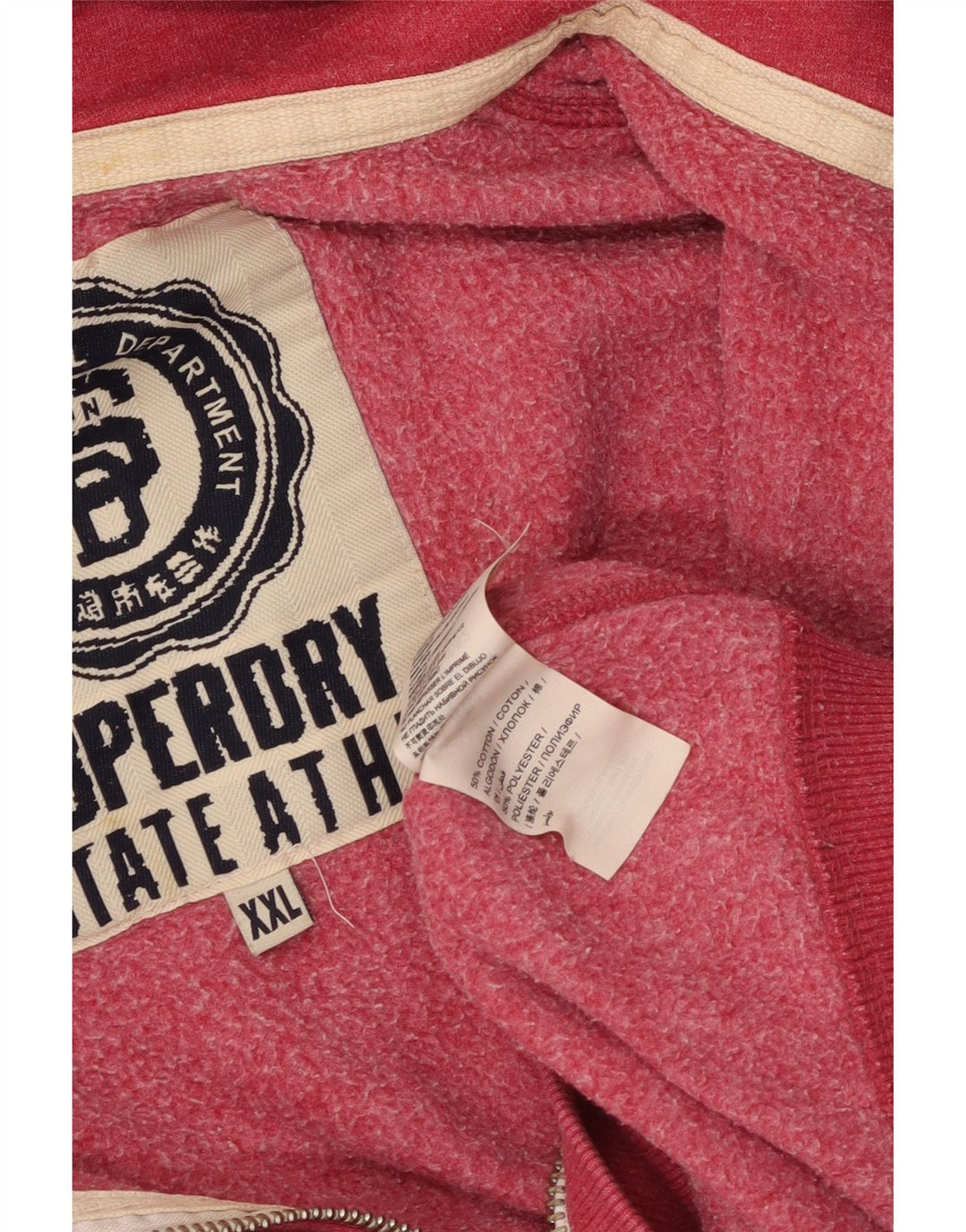SUPERDRY Herren-Kapuzenpullover mit grafischem Reißverschluss, 2XL, rote Baumwolle