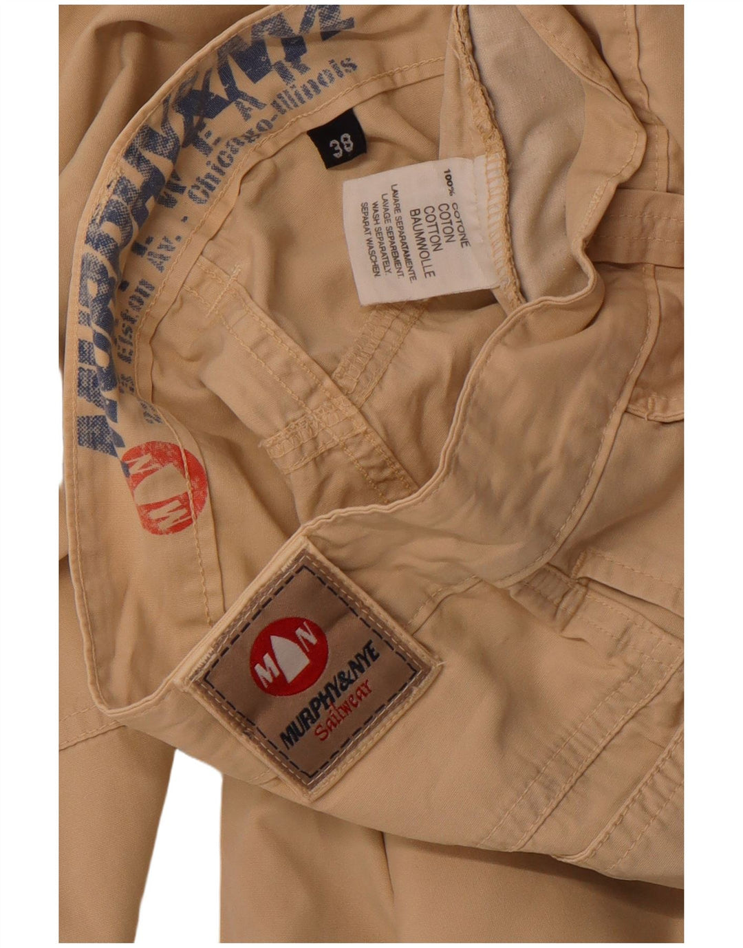 MURPHY & NYE Herren Sailwear Straight Chino Hose W38 L31 Beige Baumwolle