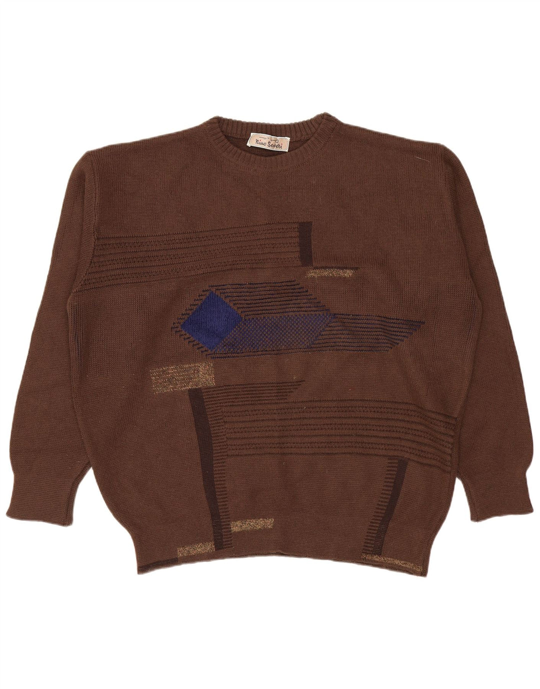 Vintage Herren Pullover mit Rundhalsausschnitt, groß, braun, geometrisch