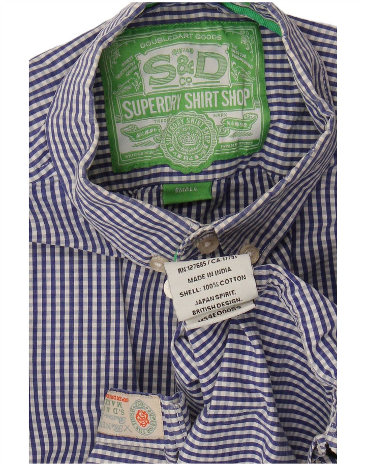 SUPERDRY Herren-Kurzarmhemd, klein, marineblau, Gingham-Baumwolle