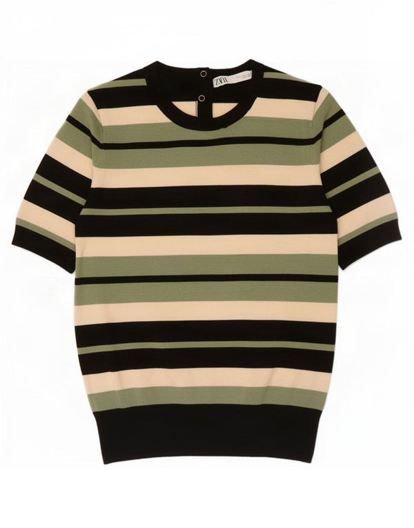 Zara Damen-Pullover mit U-Boot-Ausschnitt, Gr. 44, groß, mehrfarbig gestreift