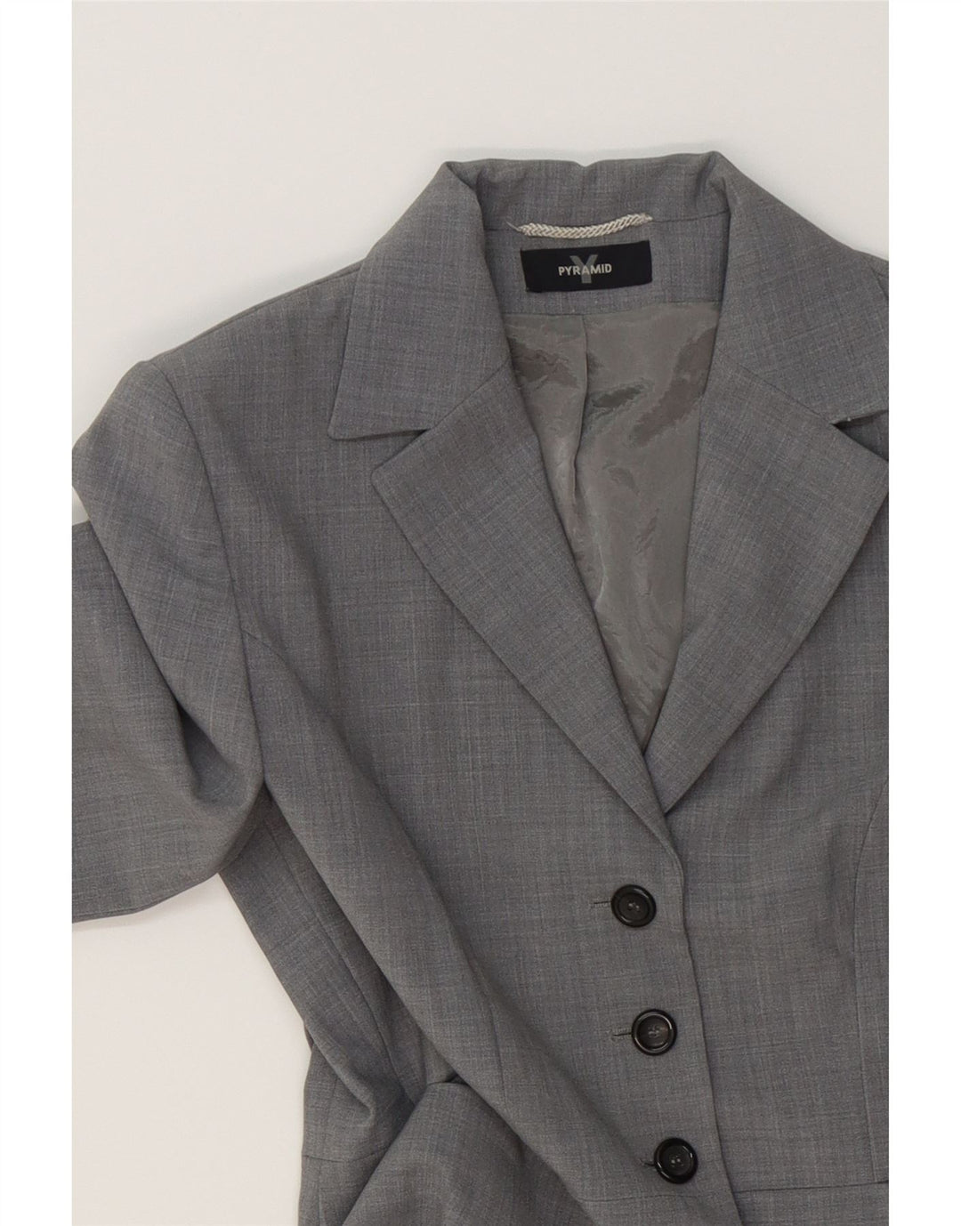 PYRAMID Womens 4 Button Blazer Jacket UK 12 Medium Grey Polyester Vintage Pyramid and Second-Hand Pyramid from Messina Hembry 